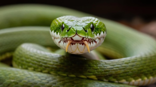 Green albolaris snake side view animal closeup green viper snake closeup head