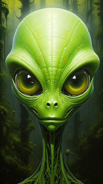 Green Alien Character Exploring the Universe