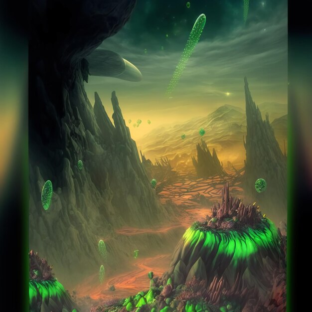 green alien planet landscape psychedelic concept art