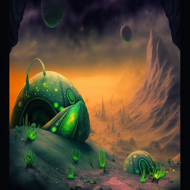 green alien planet landscape psychedelic concept art