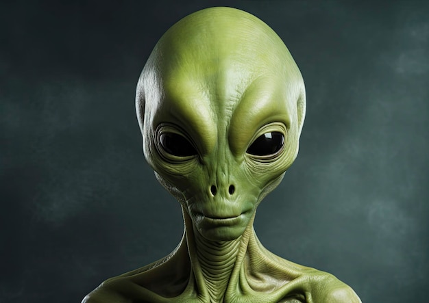 A green alien with a black background