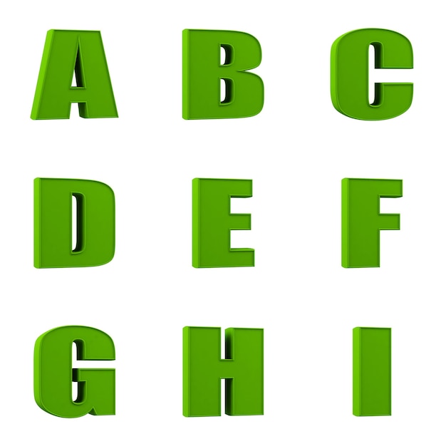 Photo green alphabet set of letters isolated on white