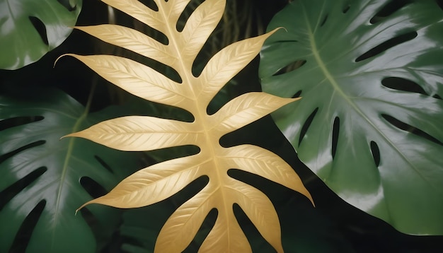 사진 초록색 과 황금색 의 열대 잎 배경