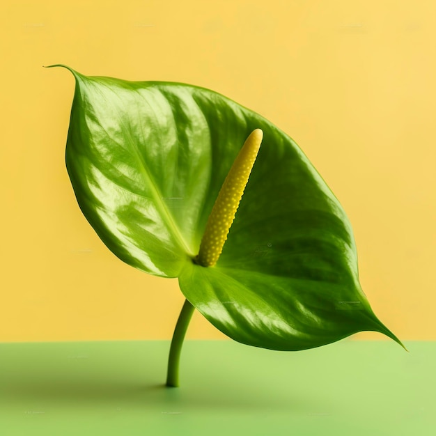 Green anthurium flower isolated on a yellow background generat ai