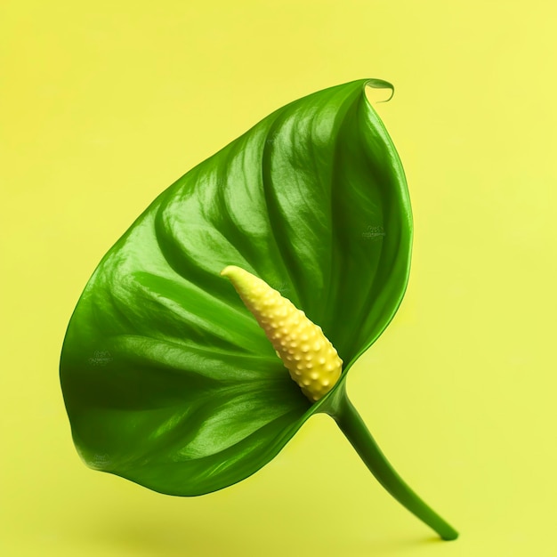 Green anthurium flower isolated on a yellow background generat ai