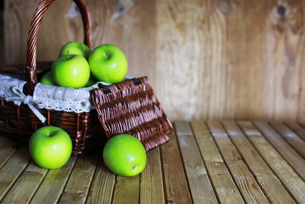 Green apple in a basket