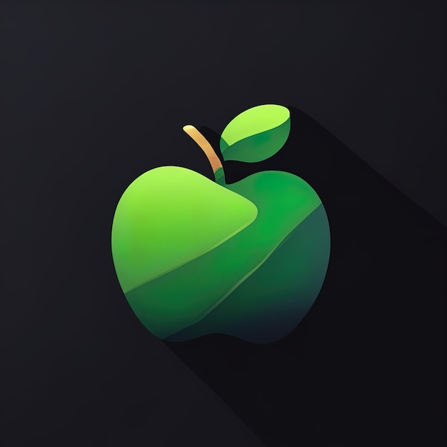 녹색 사과 아이콘 터 일러스트레이션 터 검은 바탕에 녹색 사과를 아이콘