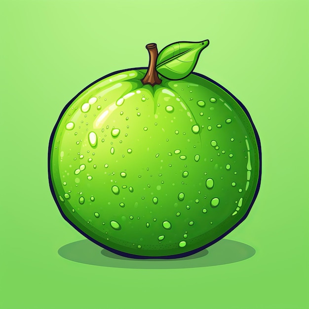 Green Apple Illustration 2d Game Art With Water Drops