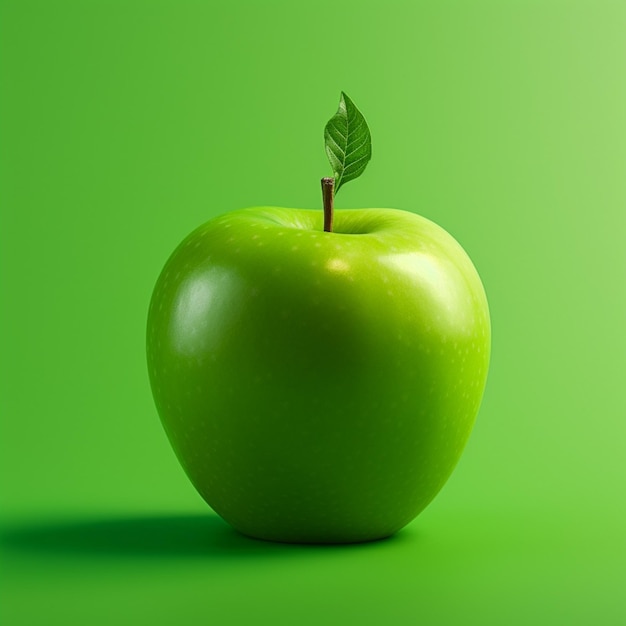 Foto una mela verde è posizionata su uno sfondo verde in uno stile di ispirazione ambientale