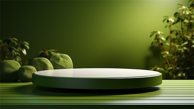 A green apple is on a table with a green background.