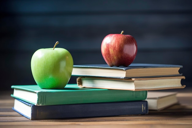 Green apple red apple on the class books healthy lunch at school