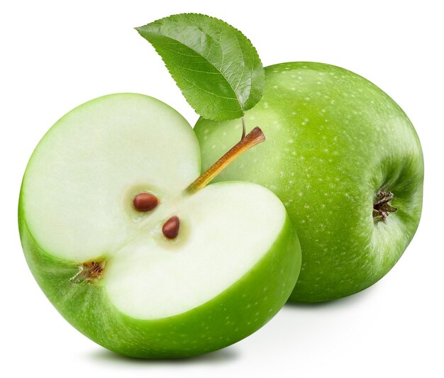 Green apple slices isolated on white background Green apple clipping path Apple fruits