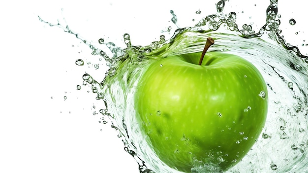 A green apple splashing water