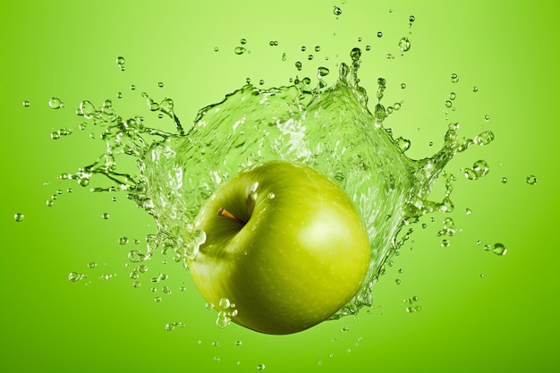 Green apple in the water Beautiful illustration picture Generative AI