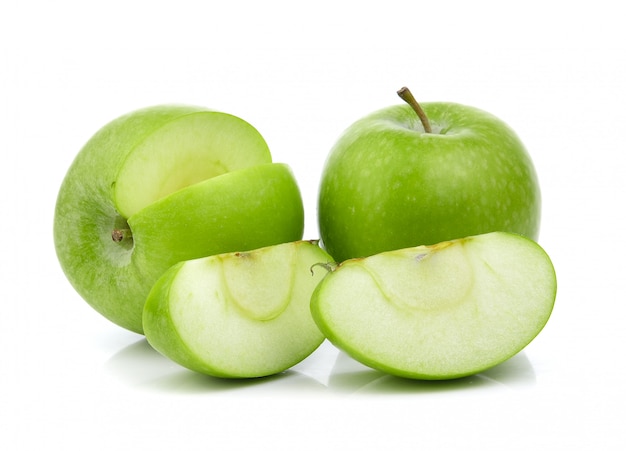 Green apple on white space