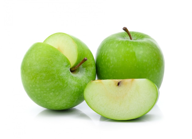 Green apple on white space