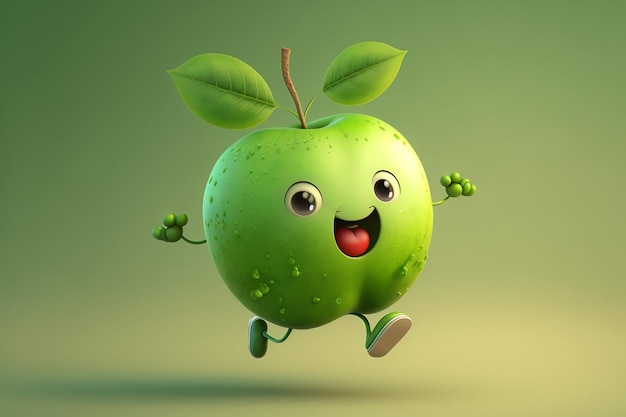 A green apple with a face that says'happy '