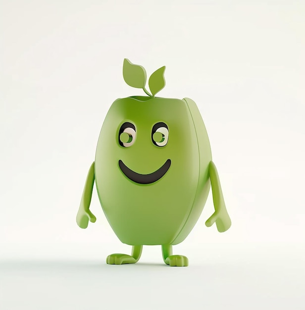 a green apple with a face that says  smile