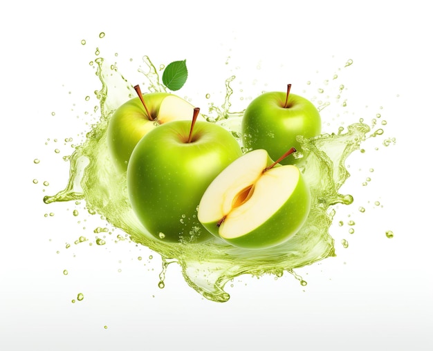 Green apple with juice isolated