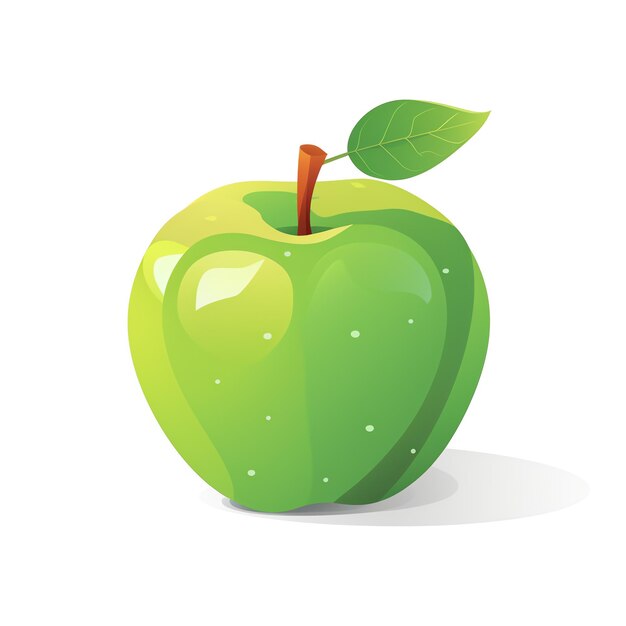 A green apple with a leaf