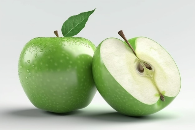 Green apple with a slice cut out