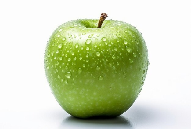 Green apple with water droplets on it