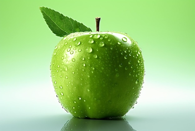 A green apple with water droplets on it