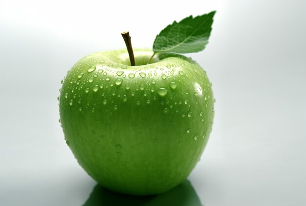 Green apple with water droplets on it