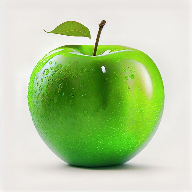 A green apple with water droplets on it