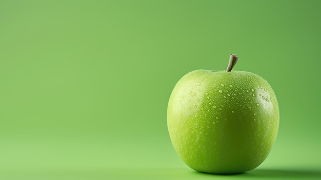 Green apple with water droplets
