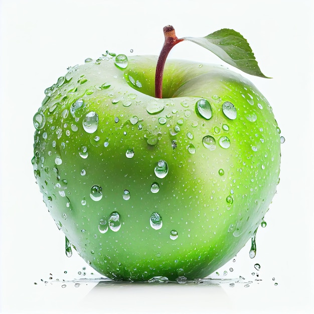 물방울이 있는 녹색 사과 Generative AI
