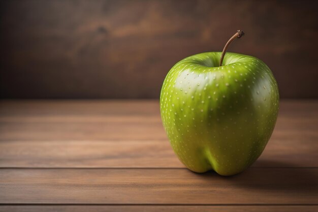 木製のテーブルの上にある緑のリンゴと暗い背景の浅い景色の深さ 健康的な食事の概念は生成的です