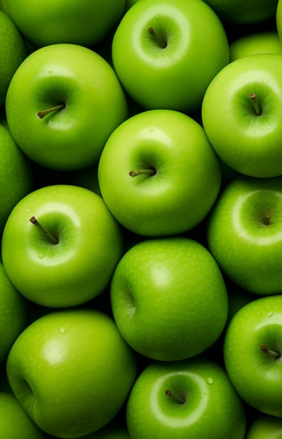 Green apples background Top view Flat lay