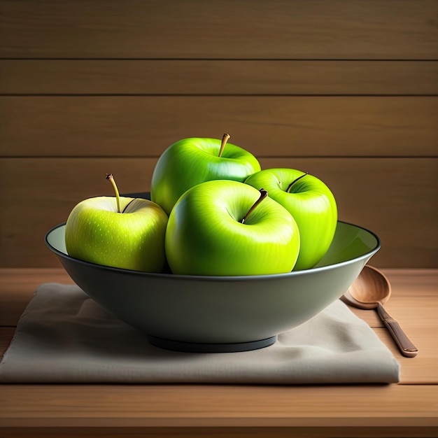 그릇에 녹색 사과