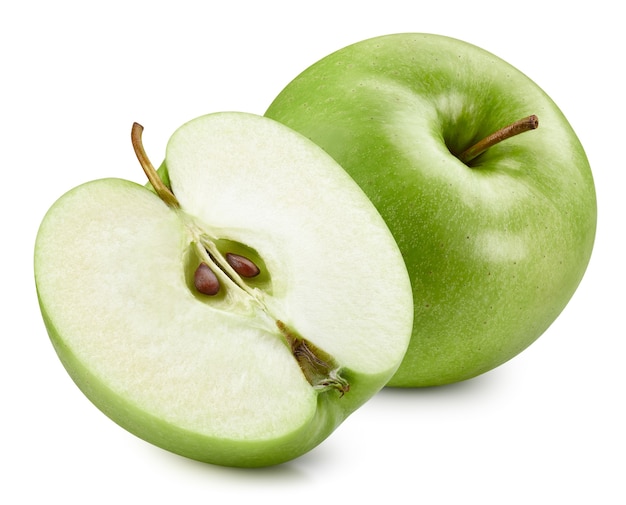 Green apples isolated on white background. Ripe fresh apples Clipping Path