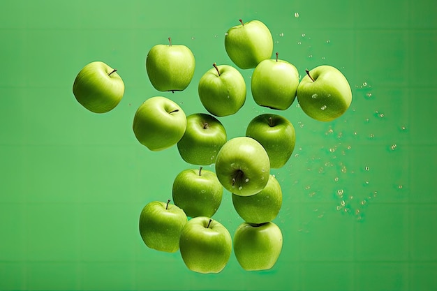 Photo green apples in a levitating stack