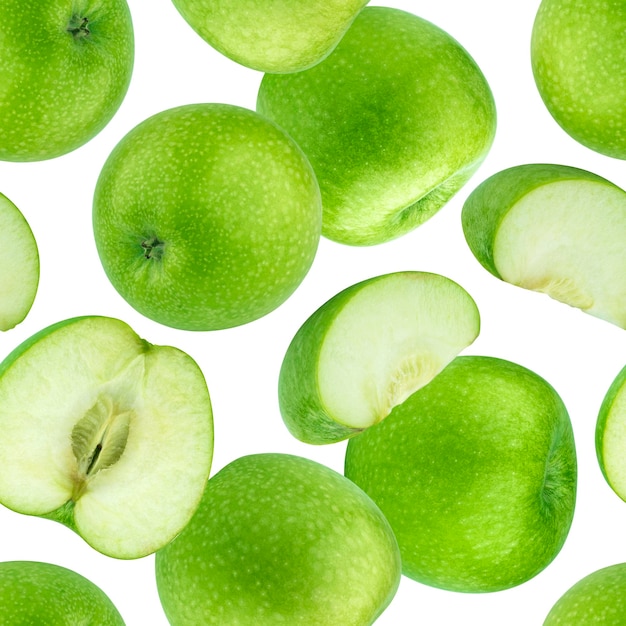 Green apples seamless pattern isolated on white background