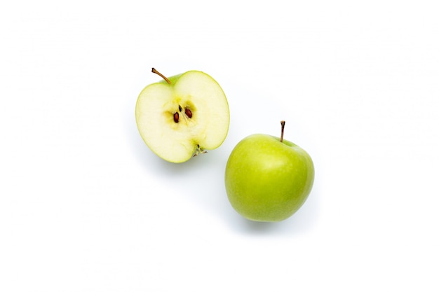 Green apples on white background.