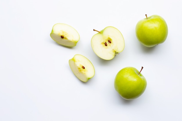 Green apples on white background.