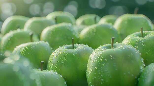 Photo green apples with dew