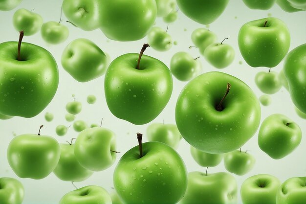 Зеленые яблоки с каплями воды изолированы на прозрачном фоне