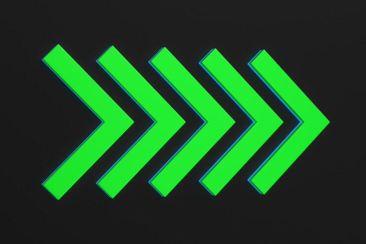 Фотография зеленая стрелка на черном фоне. изолированные 3d иллюстрации