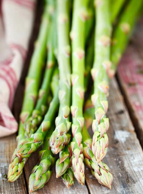 Green Asparagus on Wooden Table