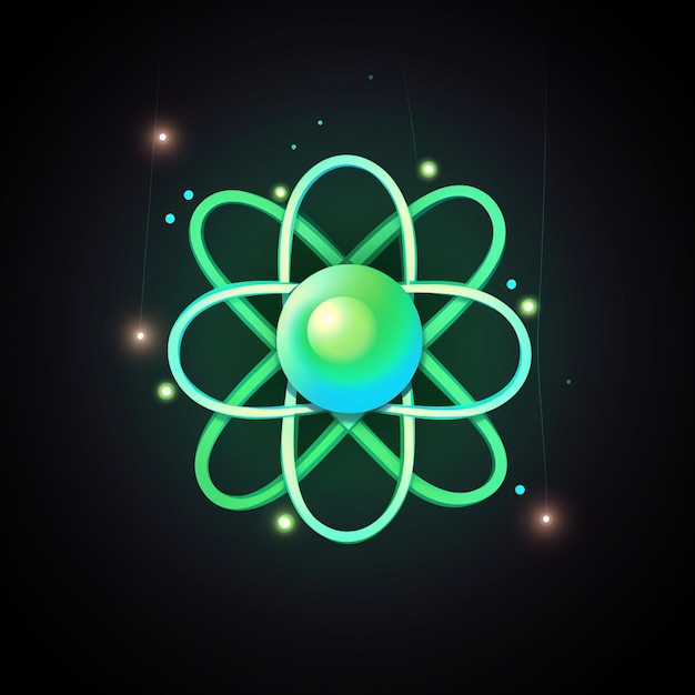 A green atom with a black background and a yellow circle in the middle.