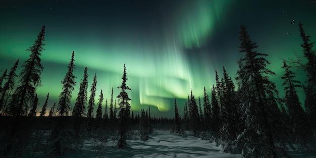 Green aurora northern lights in the night sky above the northern settlement near the arctic circle g