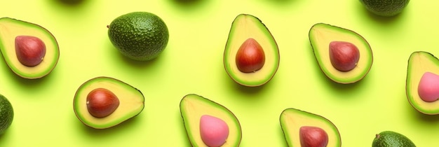 Green avocado background Flat lay Illustration AI GenerativexA