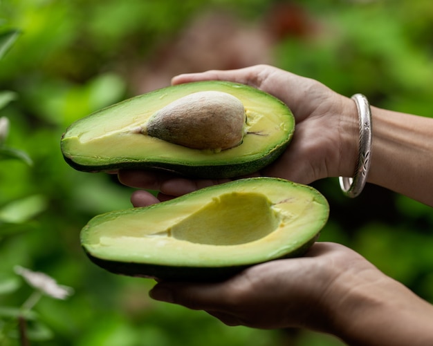 Photo green avocado and its seeds