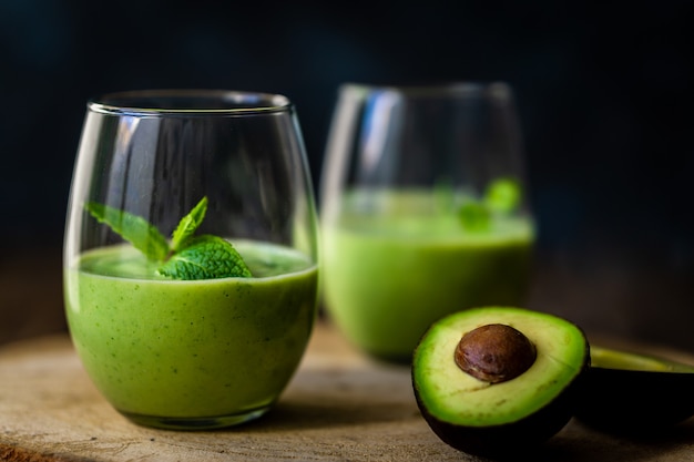 Green avocado milkshake. Delicious and healthy smoothie