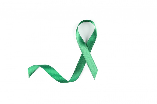 Green awareness ribbon isolated on white