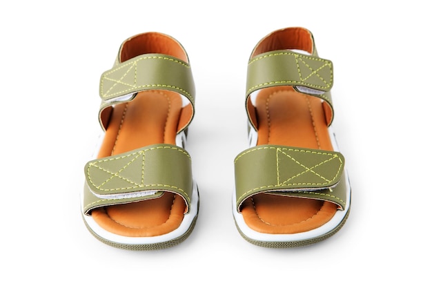 Green baby sandals isolated on white background summer footwear Child shoes